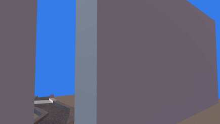 A 3D desert scene with two flat white walls and a pebble path winding between them