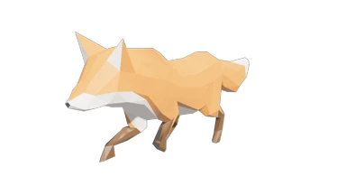 An animated poly style model of a fox running